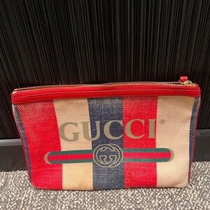 Gucci Baiadera Stripe Canvas Clutch - Red/White/Blue - Serial 524788 - Authentic